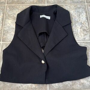 Tailored Cropped Vest Cut-out Back Small Black